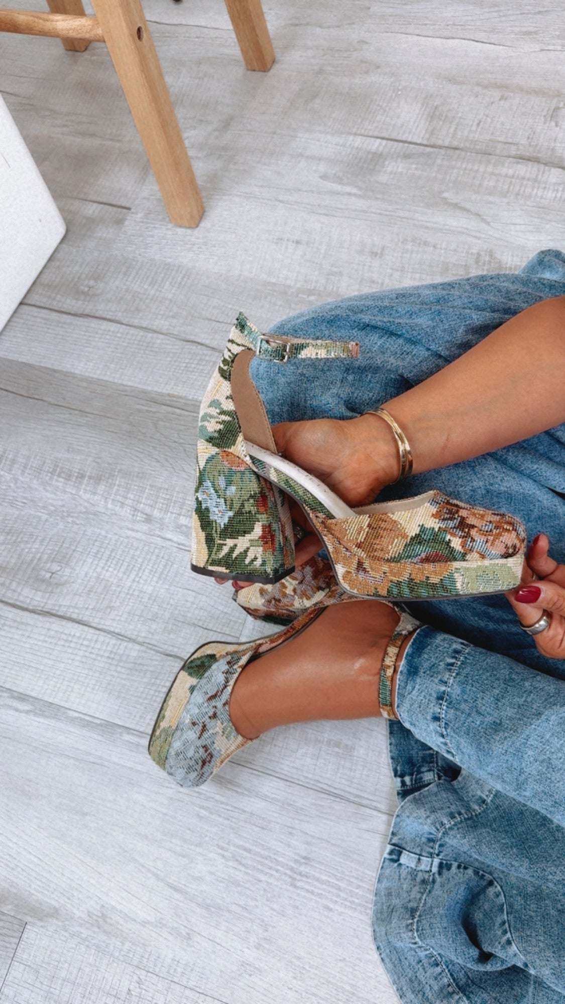 Delilah Tapestry Floral Chunky Platform Mary Jane Heel