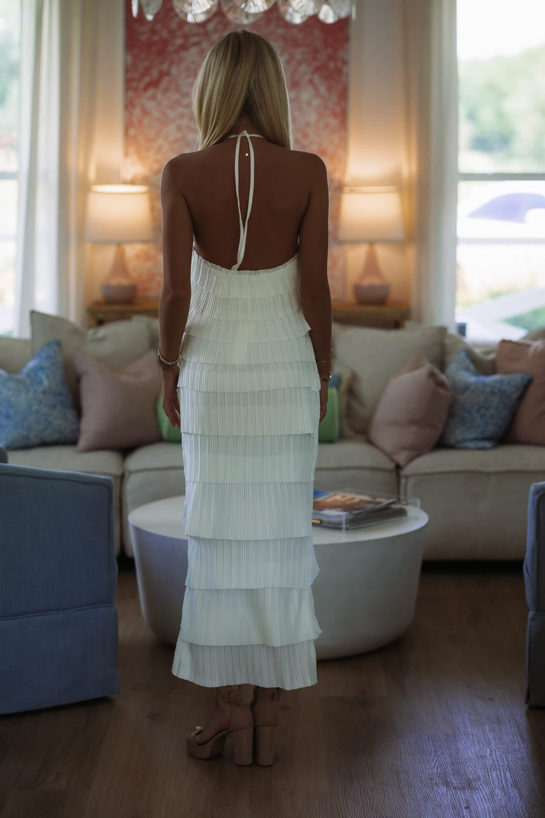 Hampton Cascade Midi Dress - Off White