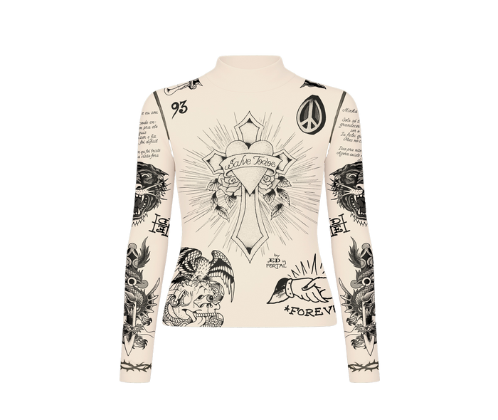 Tule Feminino Bege "Tattooed Skin" Ed Hardy x Matuê