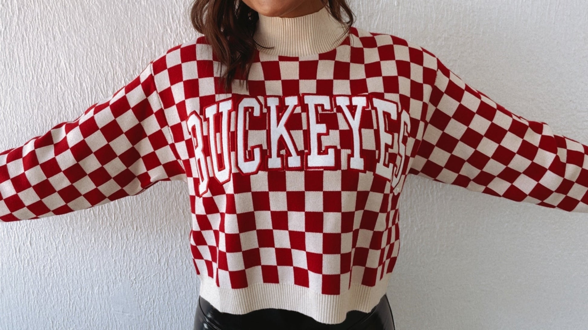 Ohio Checkered Mock Neck Sweater, Red