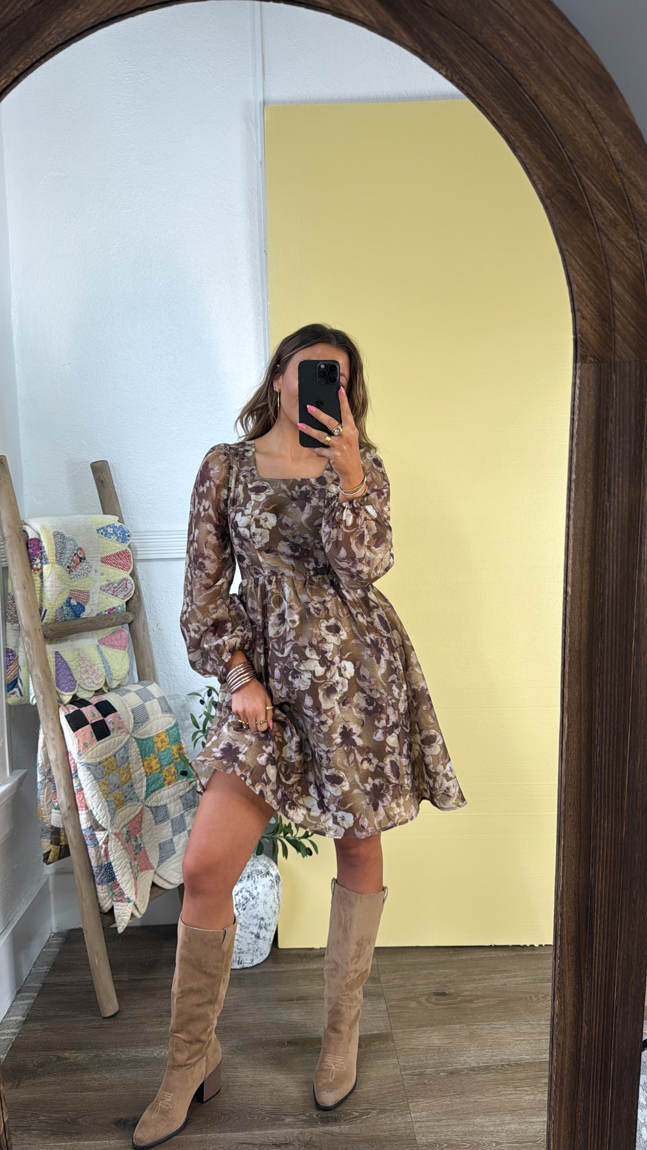 Larkspur Mini Dress, Olive Multi