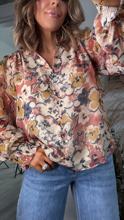 Mauve Mist Blouse, Beige Combo