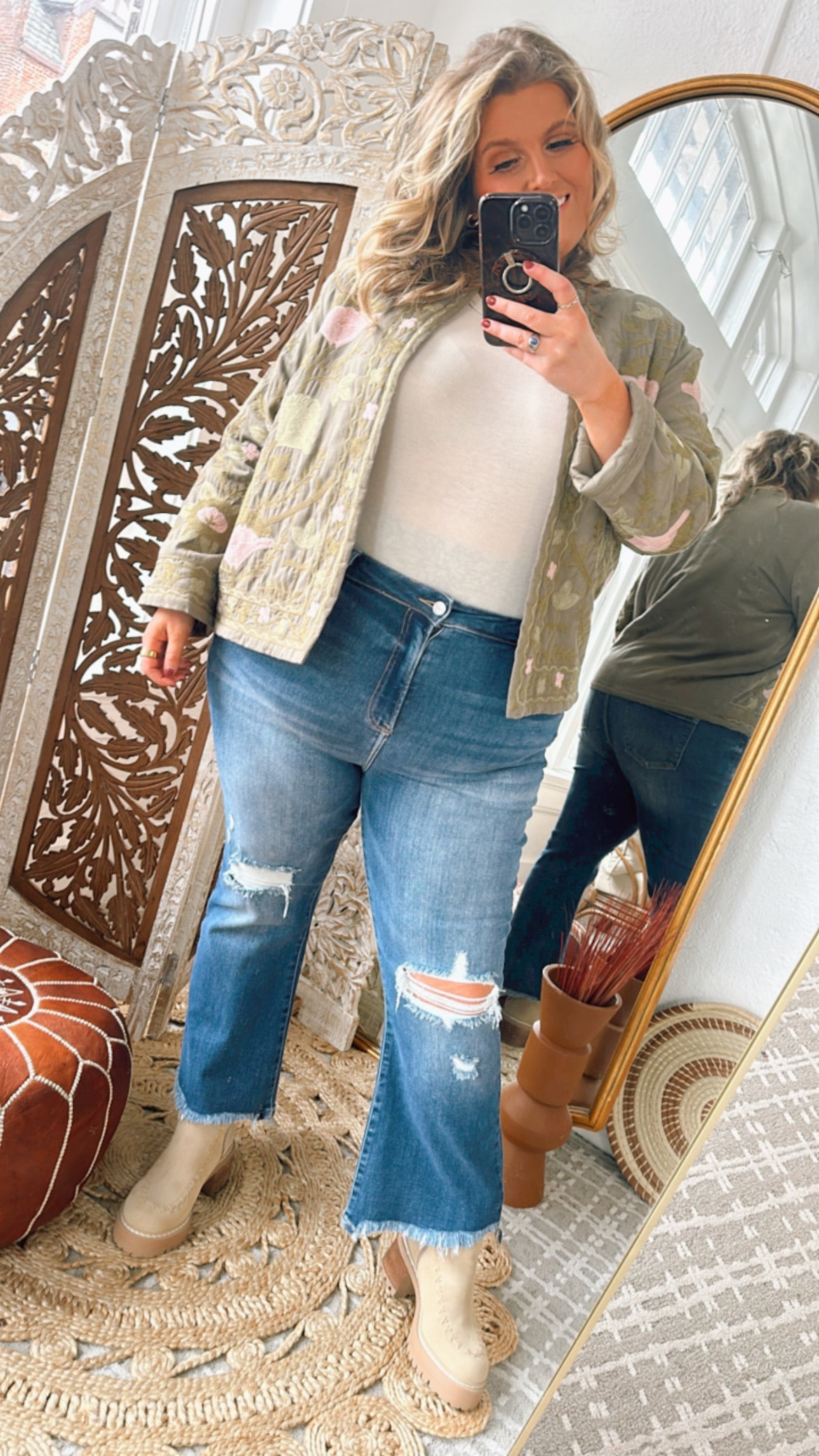 Flourish Floral Printed Jacket, Olive/Blush