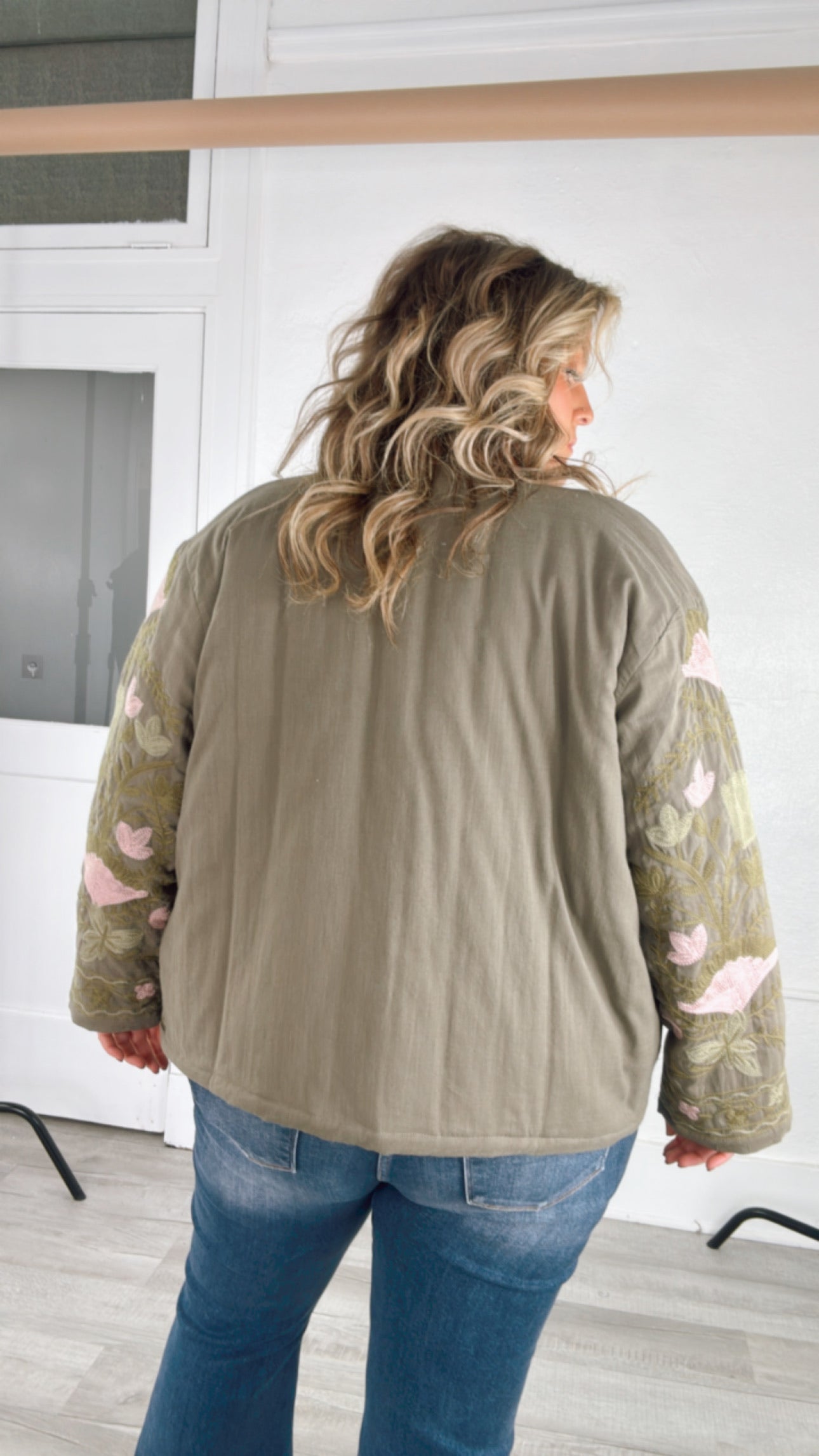 Flourish Floral Printed Jacket, Olive/Blush