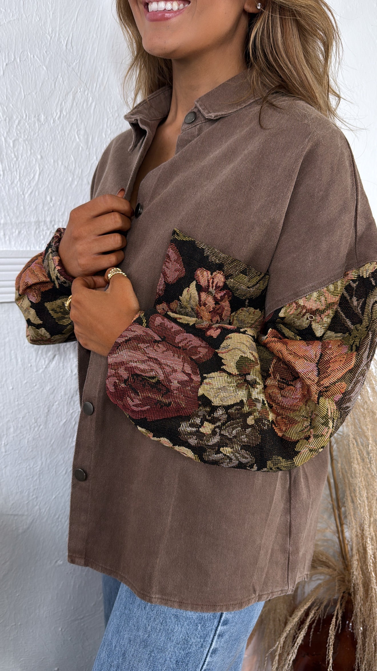 Contrast Jacquard Shacket, Chocolate
