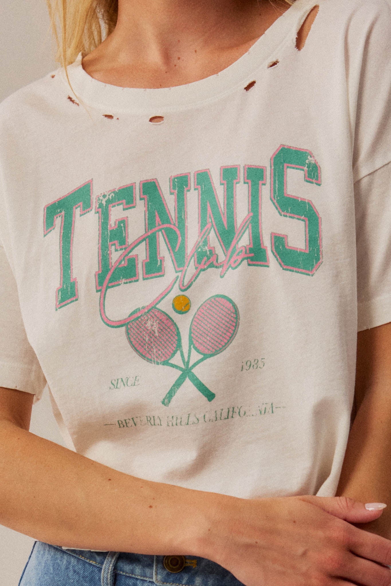 BH Tennis Club Distressed Cropped Graphic Tee