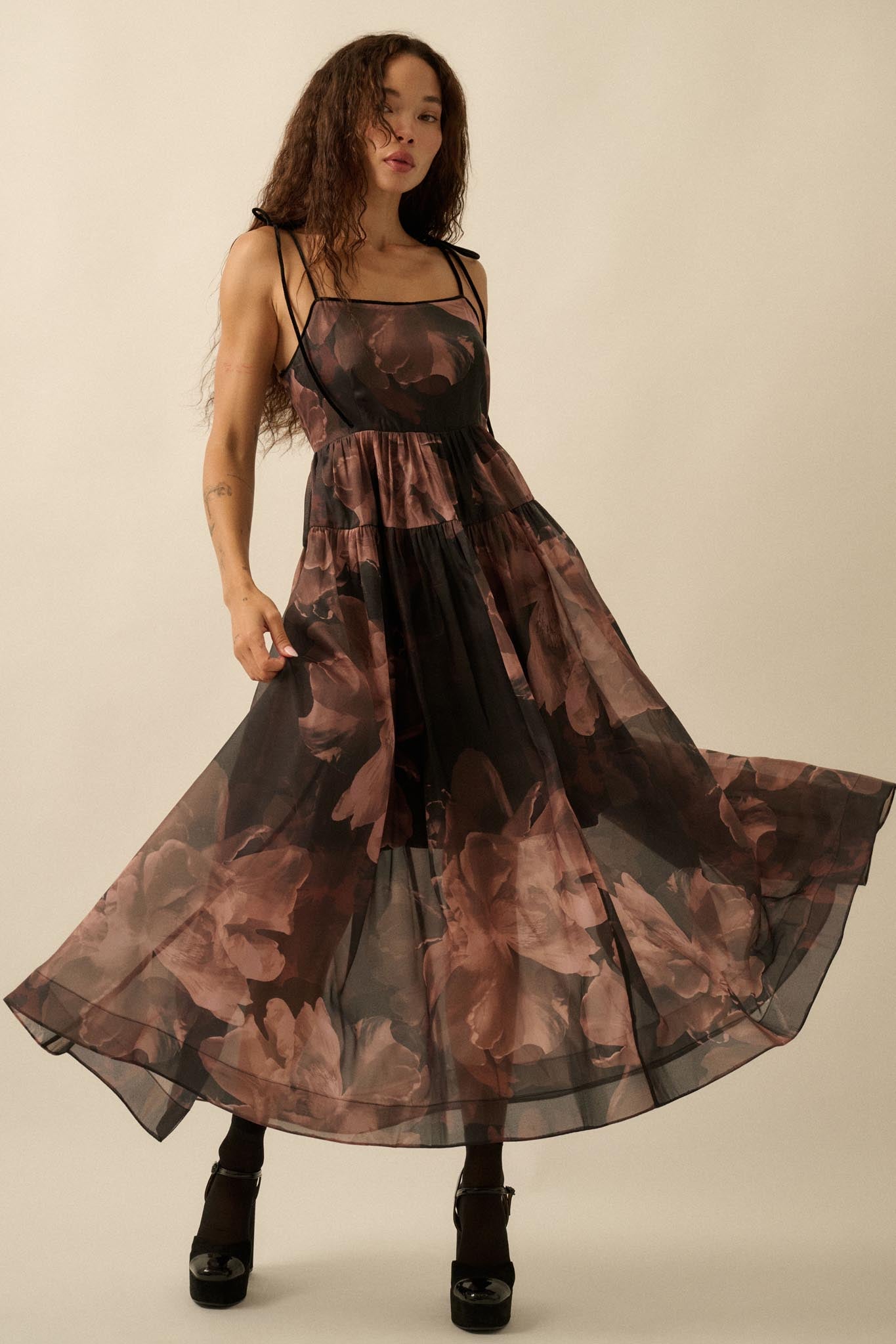 Decadent Blooms Floral Organza Midi Dress