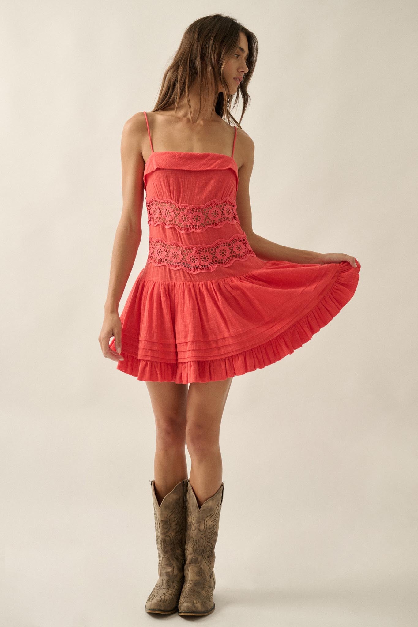 Play Date Lace-Inset Cotton Gauze Mini Dress