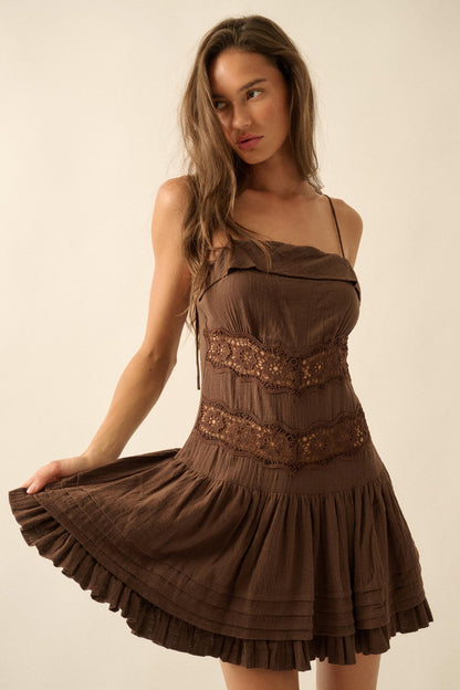 Play Date Lace-Inset Cotton Gauze Mini Dress