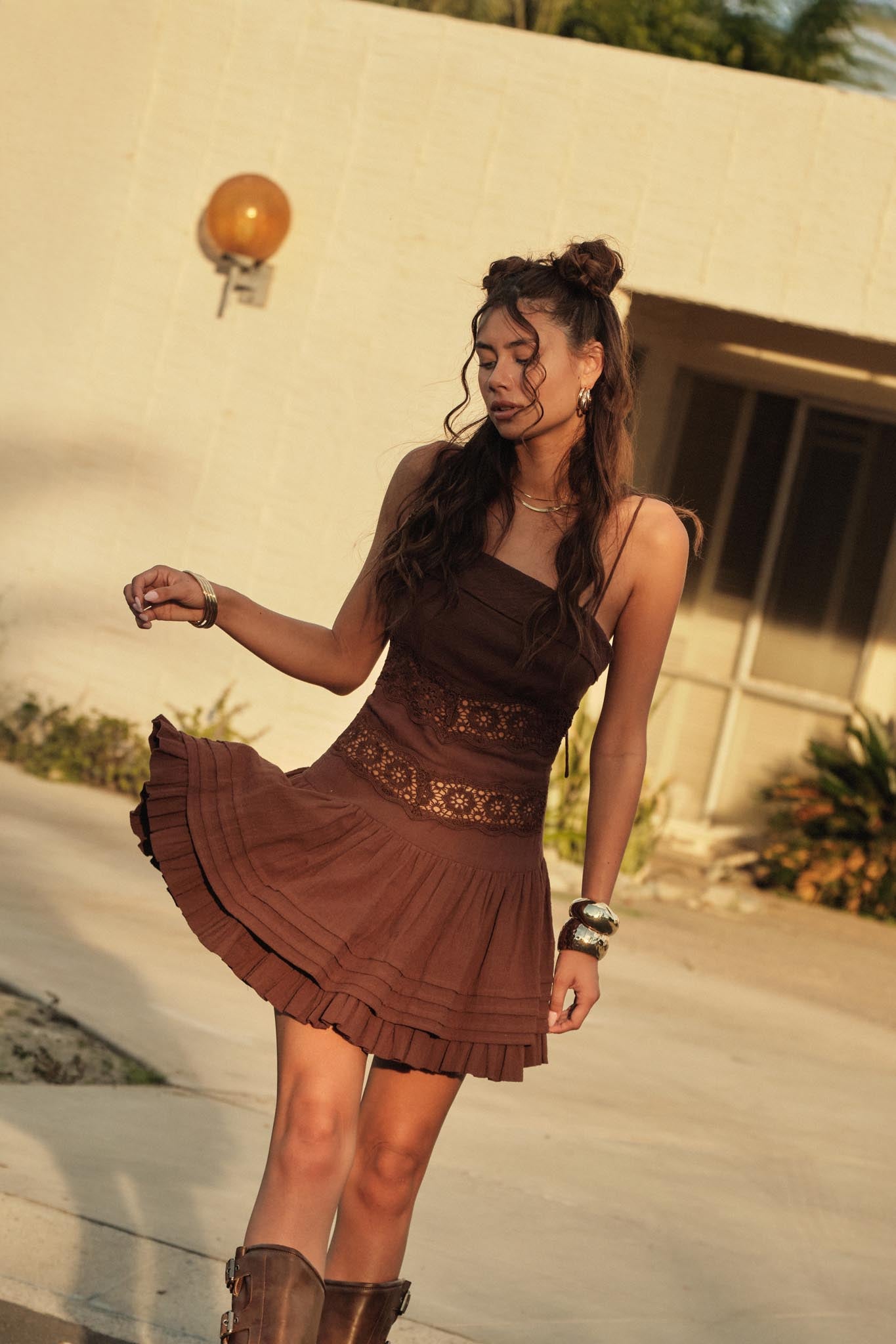 Play Date Lace-Inset Cotton Gauze Mini Dress