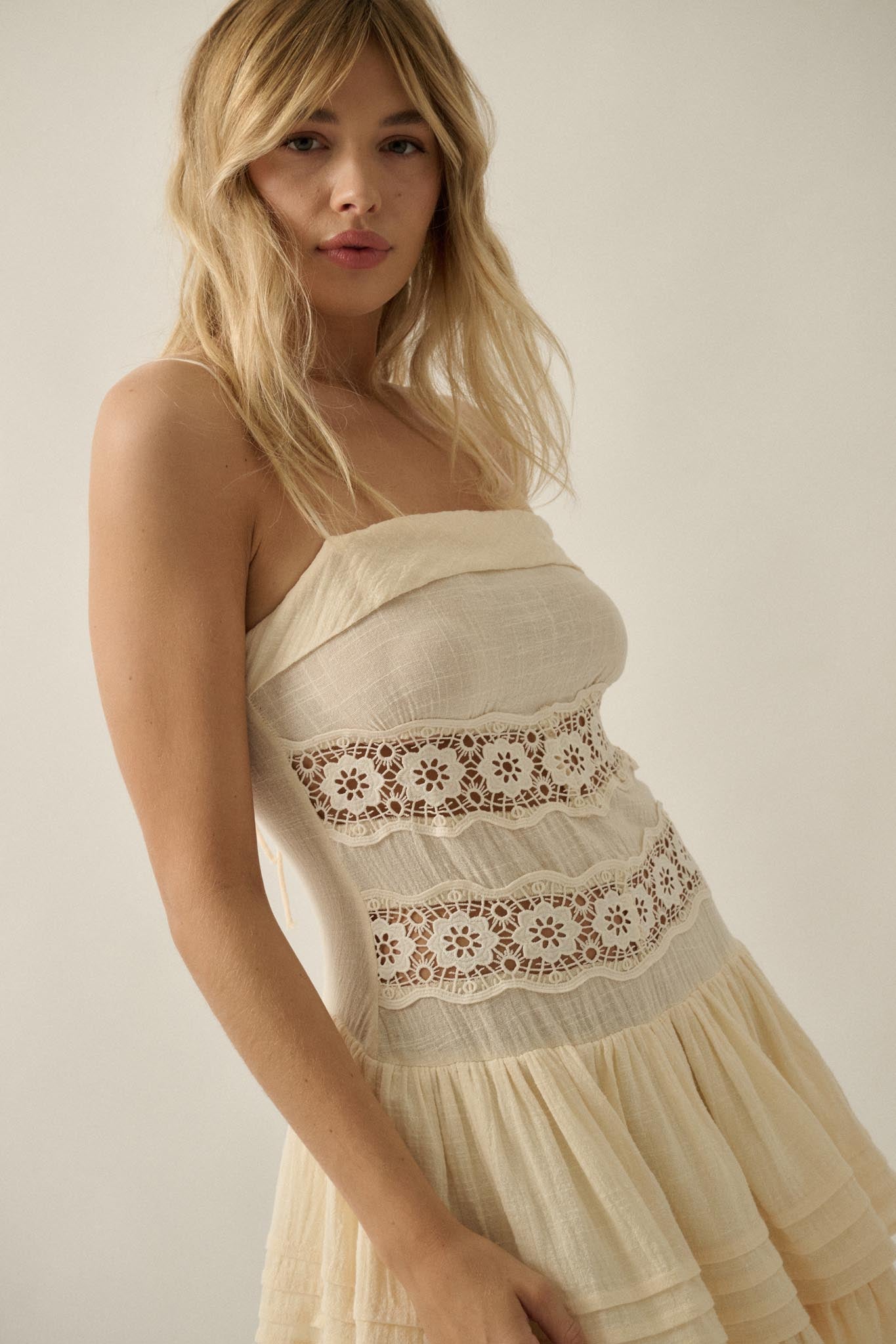 Play Date Lace-Inset Cotton Gauze Mini Dress
