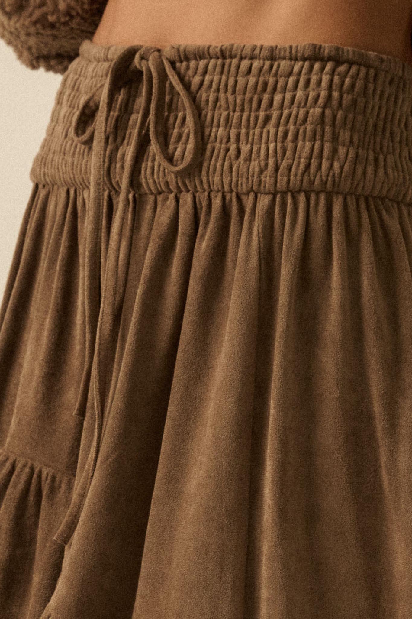 Oh So Soft Vegan Suede High-Low Ruffle Maxi Skirt