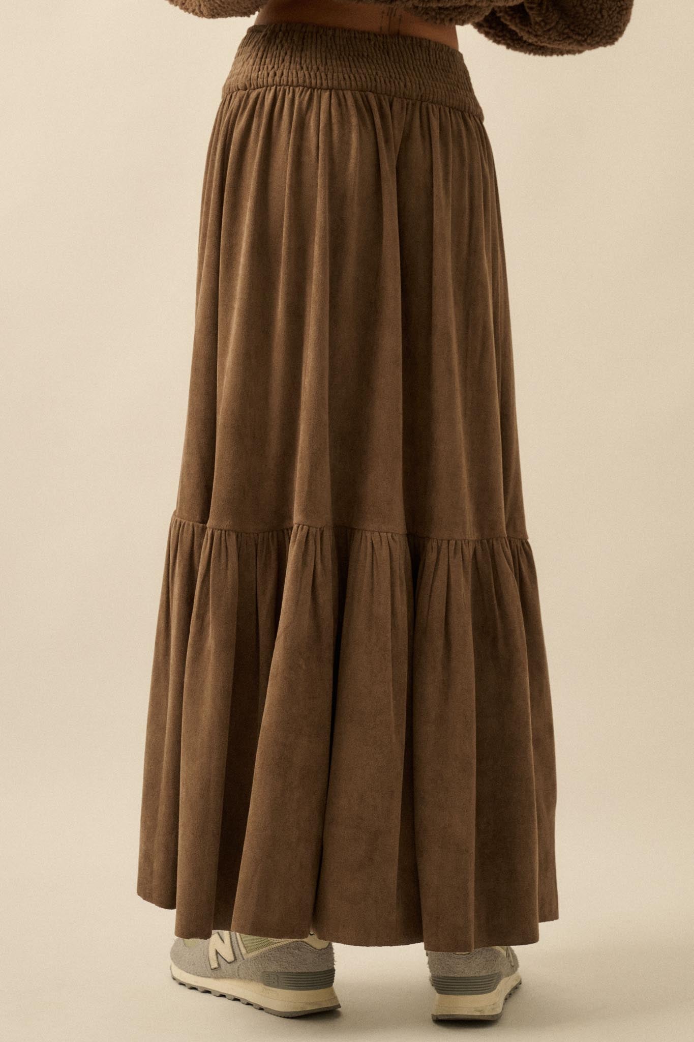 Oh So Soft Vegan Suede High-Low Ruffle Maxi Skirt