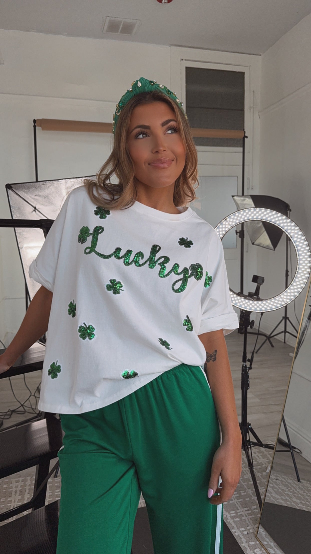 Lucky Sequin Patch Top, White