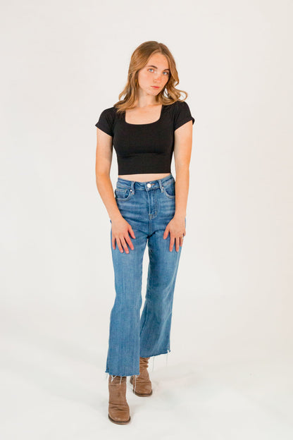 Square Neck Cropped Seamless Tee・Black