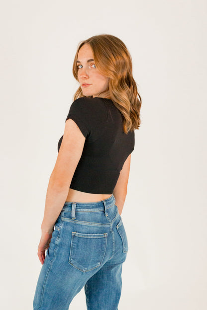 Square Neck Cropped Seamless Tee・Black