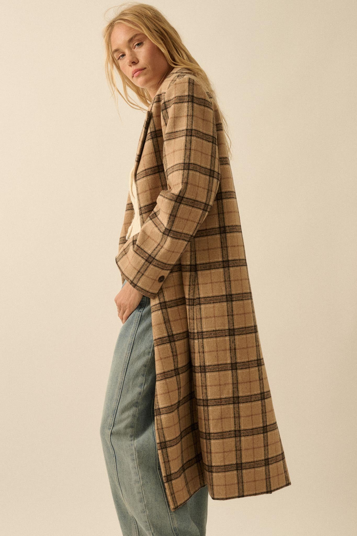 Check Please Double-Breasted Plaid Overcoat