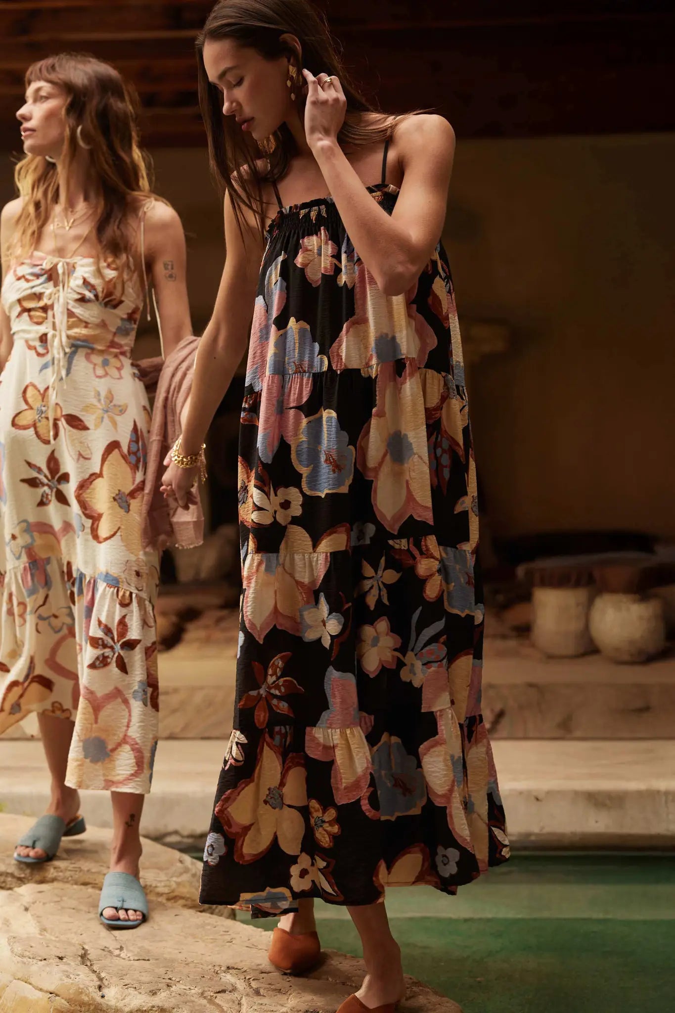 Growing Places Textured Floral Tiered Maxi Dress