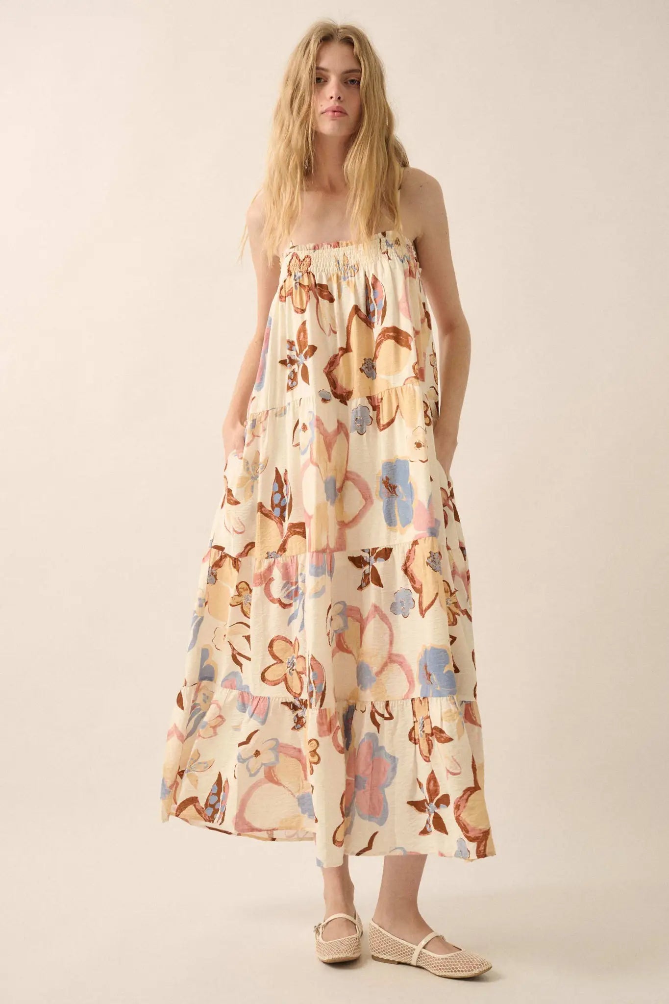 Growing Places Textured Floral Tiered Maxi Dress