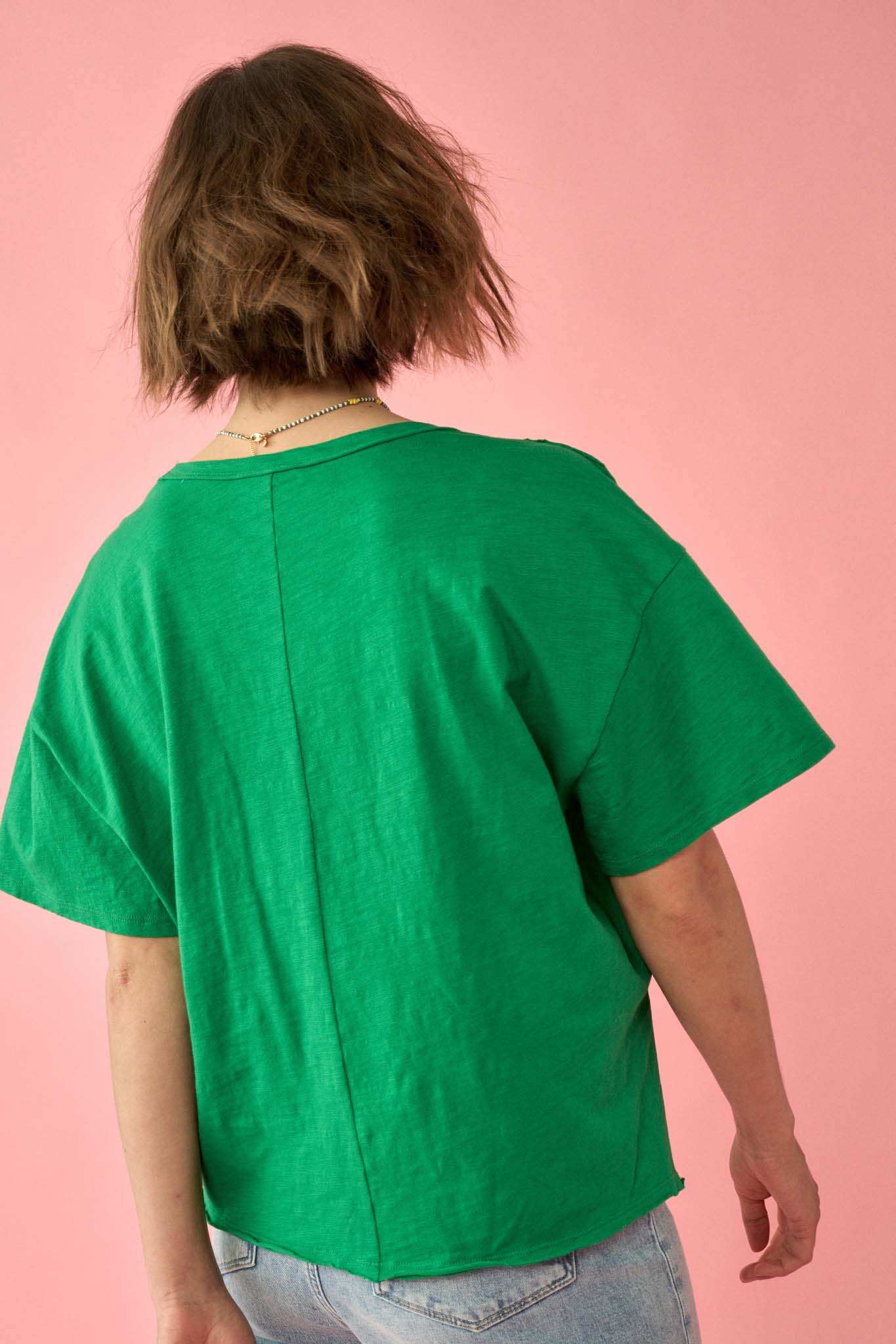 Easy Fit Vintage-Wash Slub Cotton Split-Hem Tee