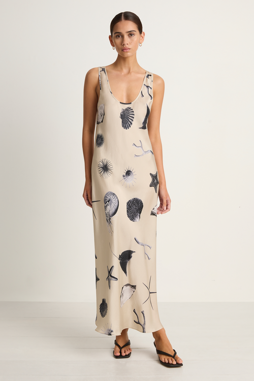 Silk Laundry Scoop Neck Dress - Seashells
