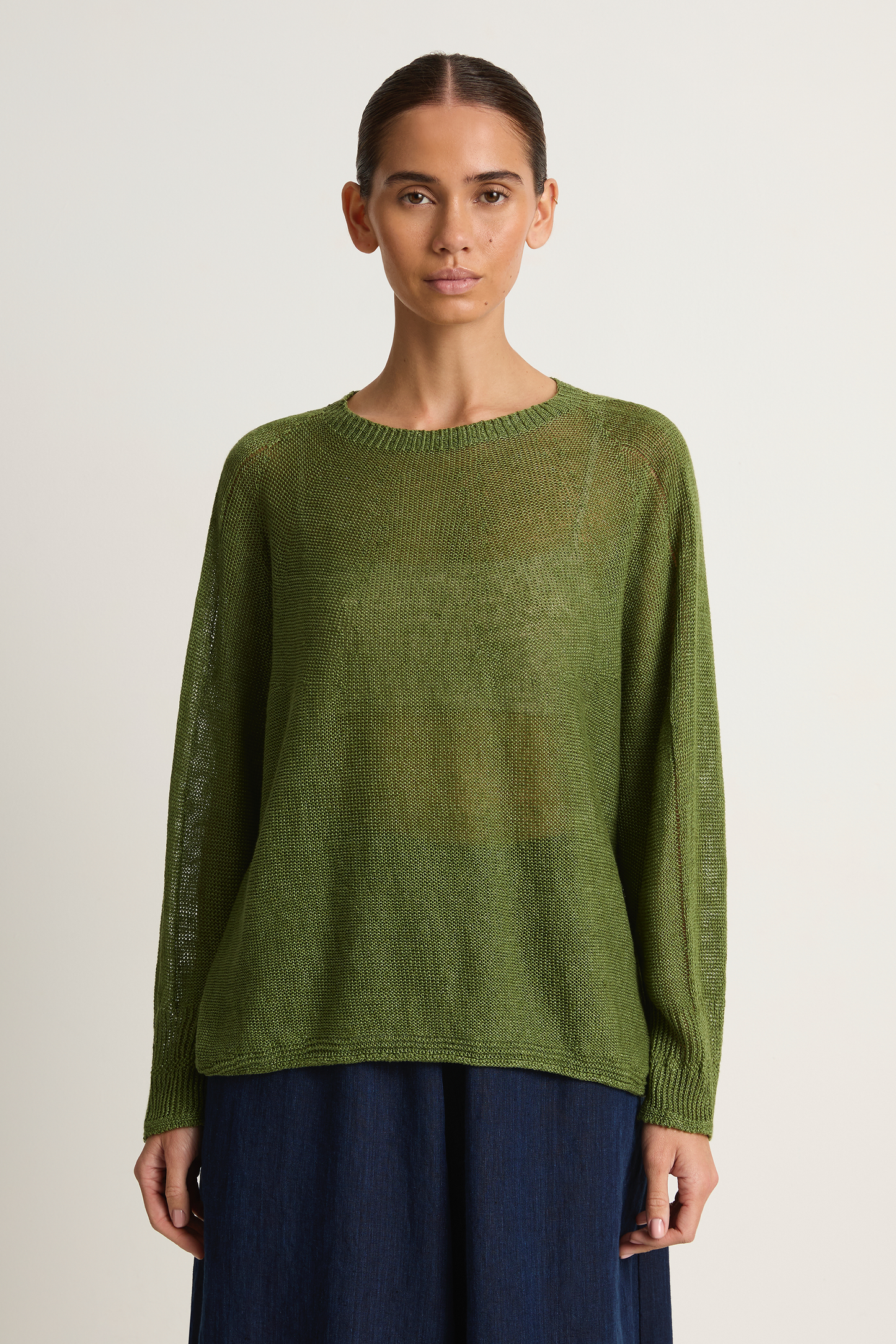 Pas De Calais Normandy Linen Crew Neck Pullover - green