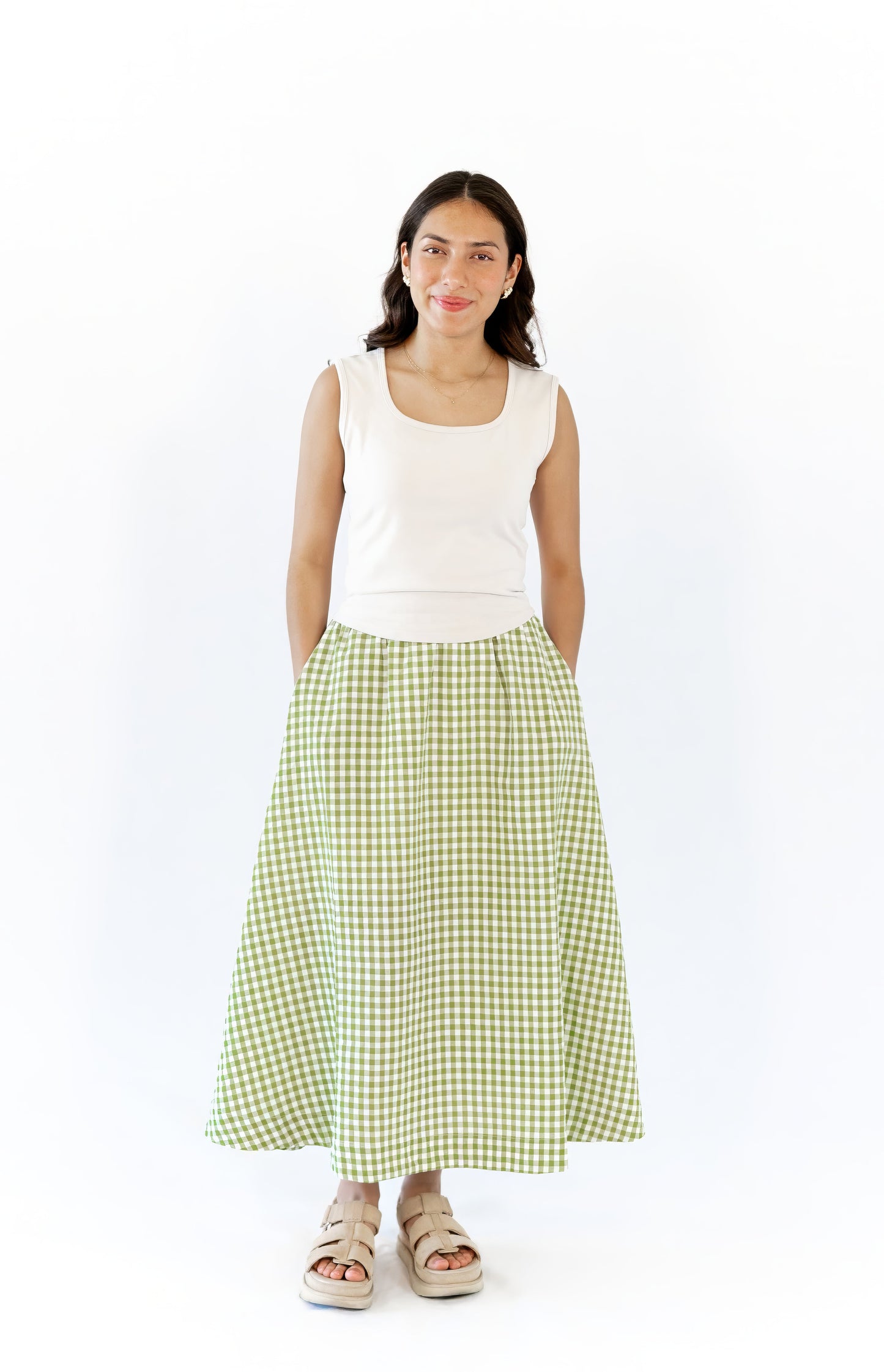 Iris Gingham Midi Skirt · Green