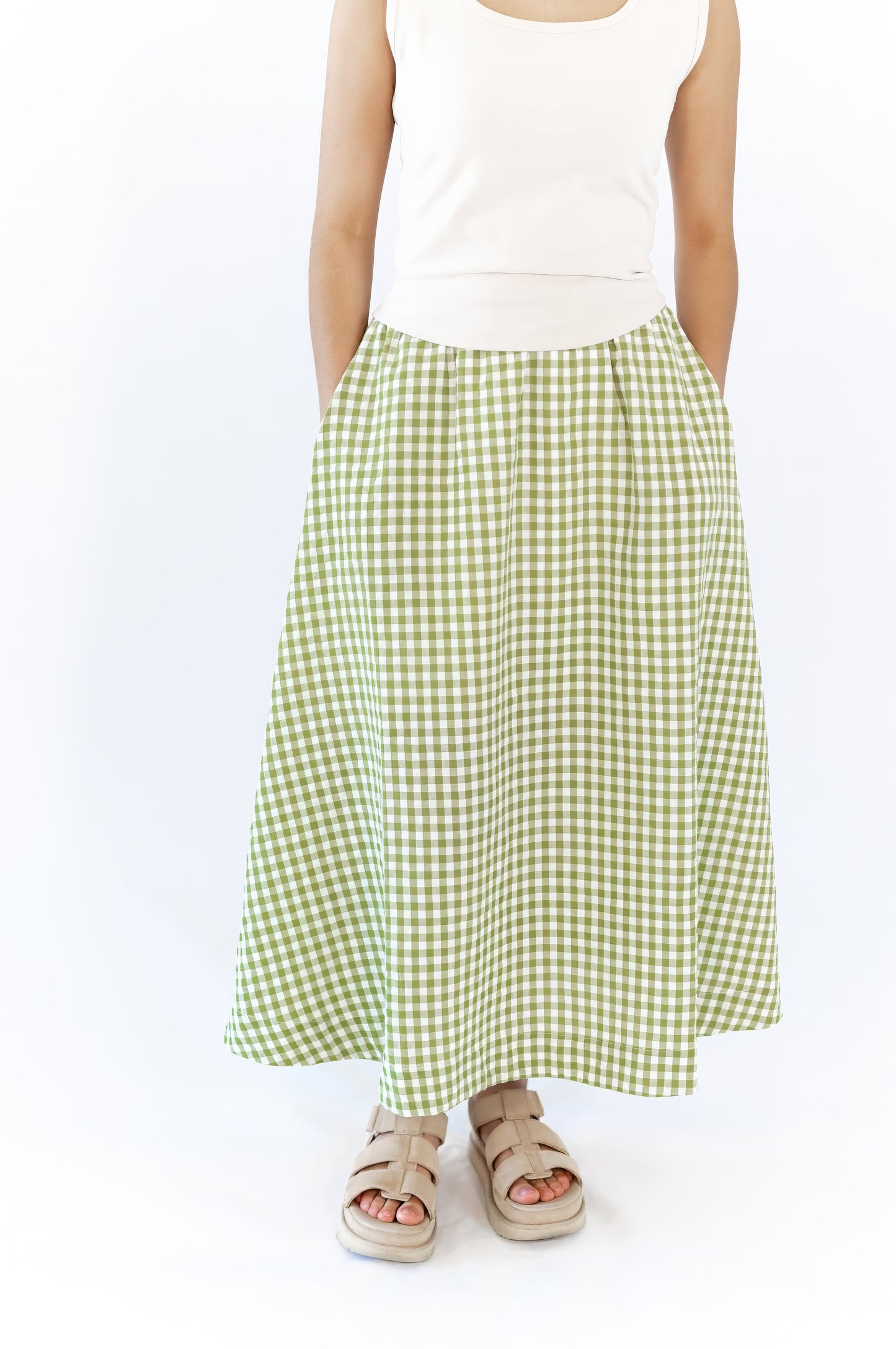 Iris Gingham Midi Skirt · Green