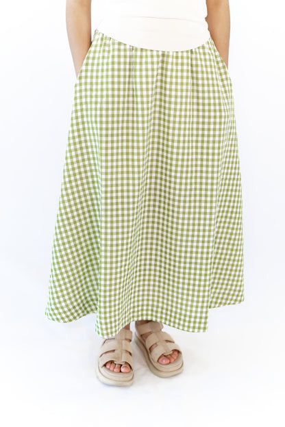Iris Gingham Midi Skirt · Green
