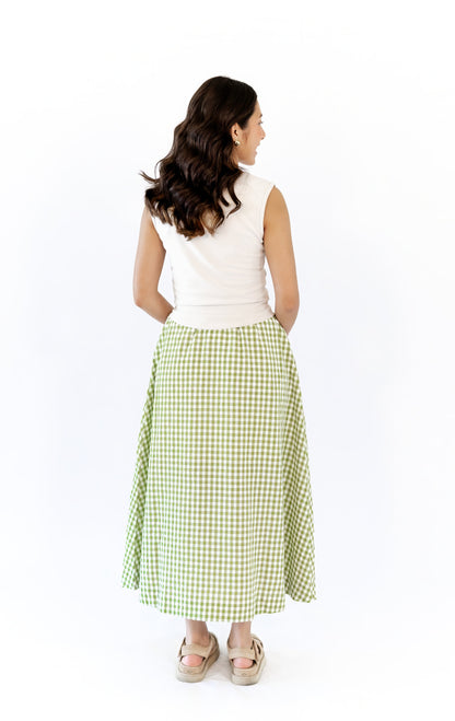 Iris Gingham Midi Skirt · Green