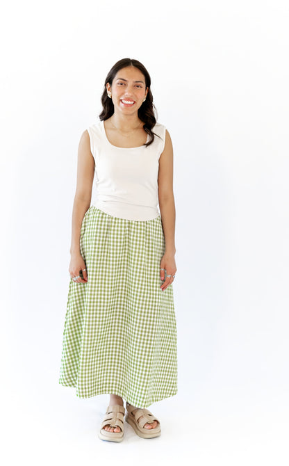 Iris Gingham Midi Skirt · Green