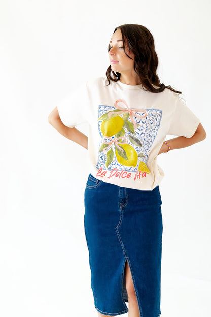 Ty Front Slit Denim Skirt