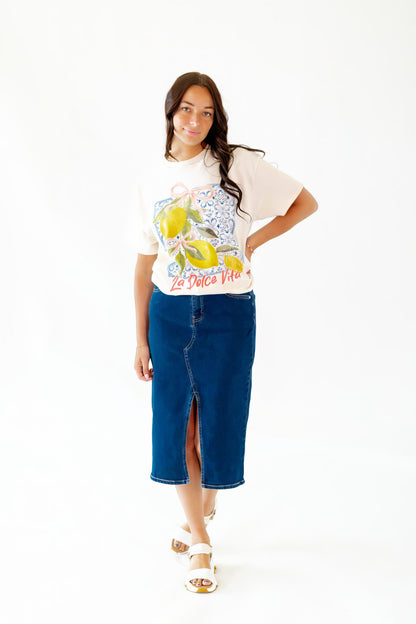 Ty Front Slit Denim Skirt