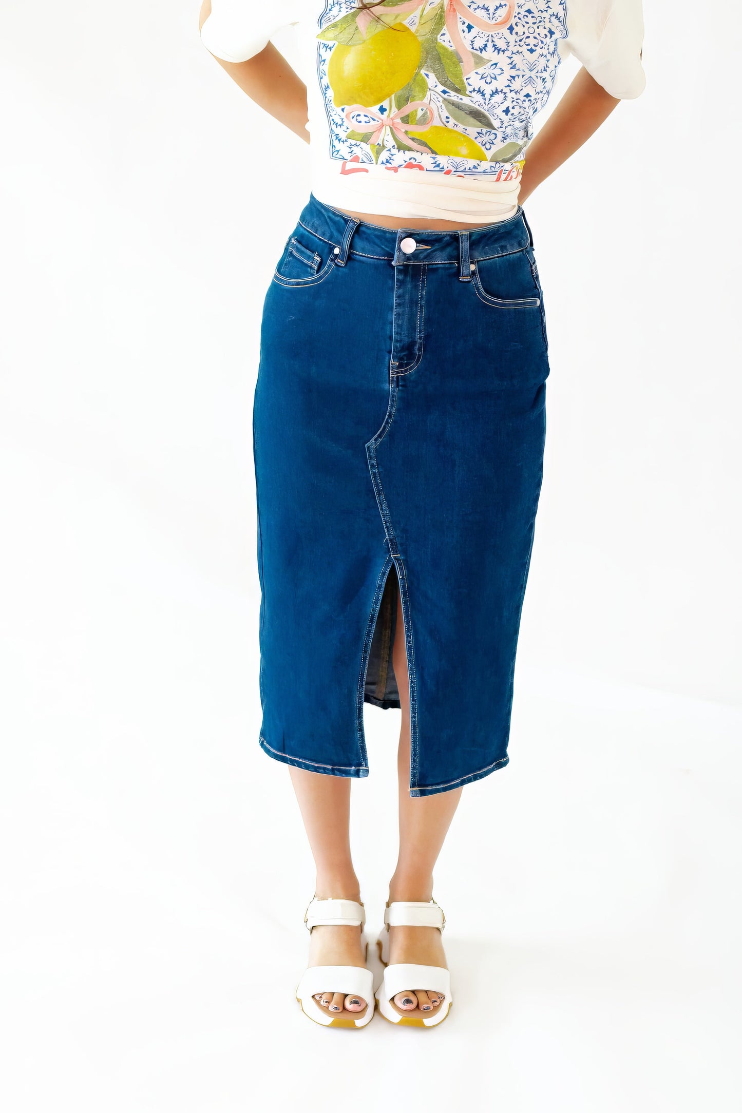 Ty Front Slit Denim Skirt