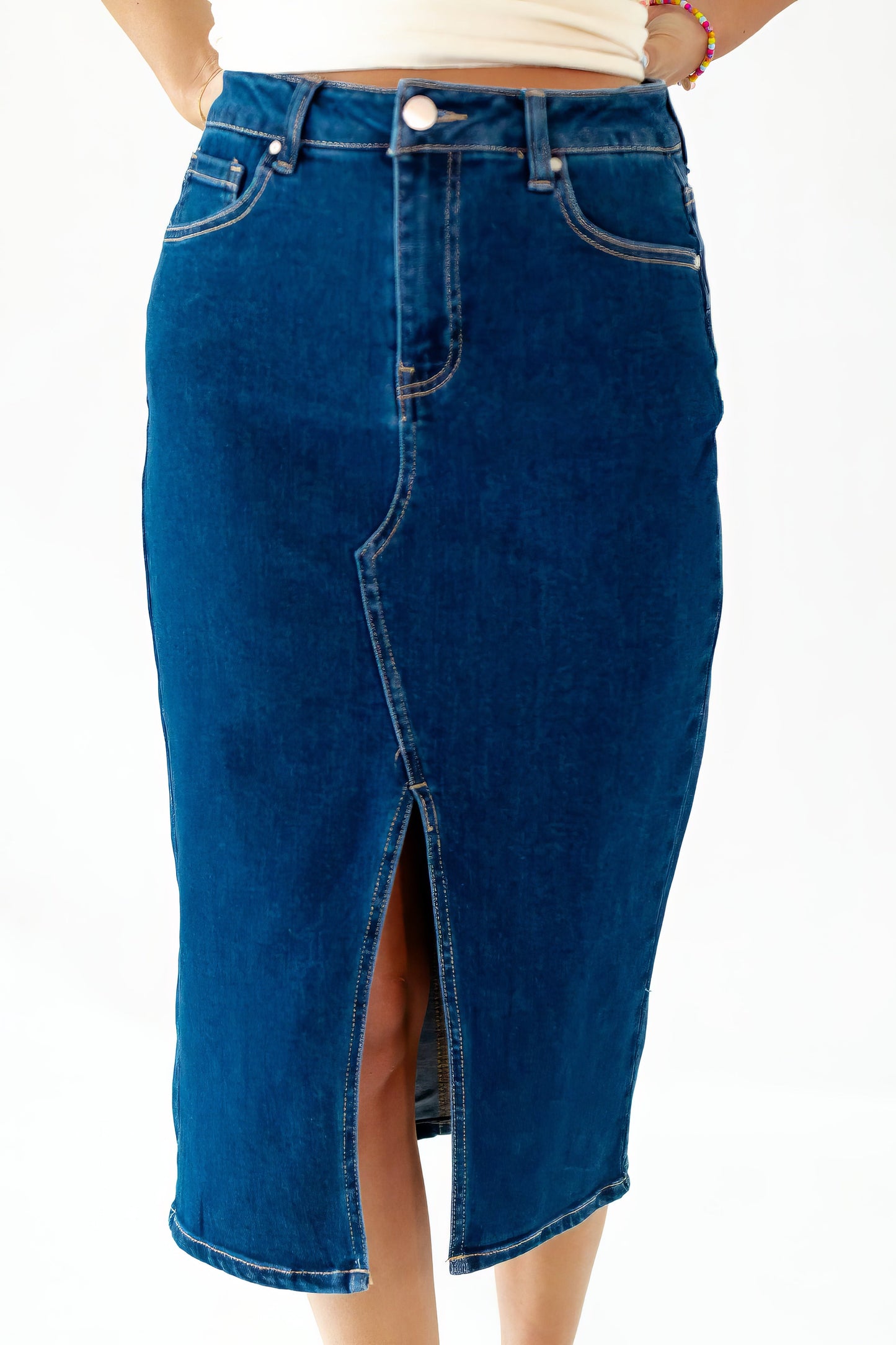 Ty Front Slit Denim Skirt