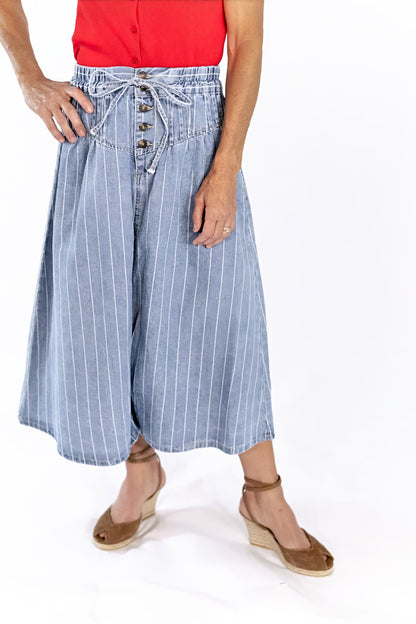 Jia Striped Denim Midi Skirt