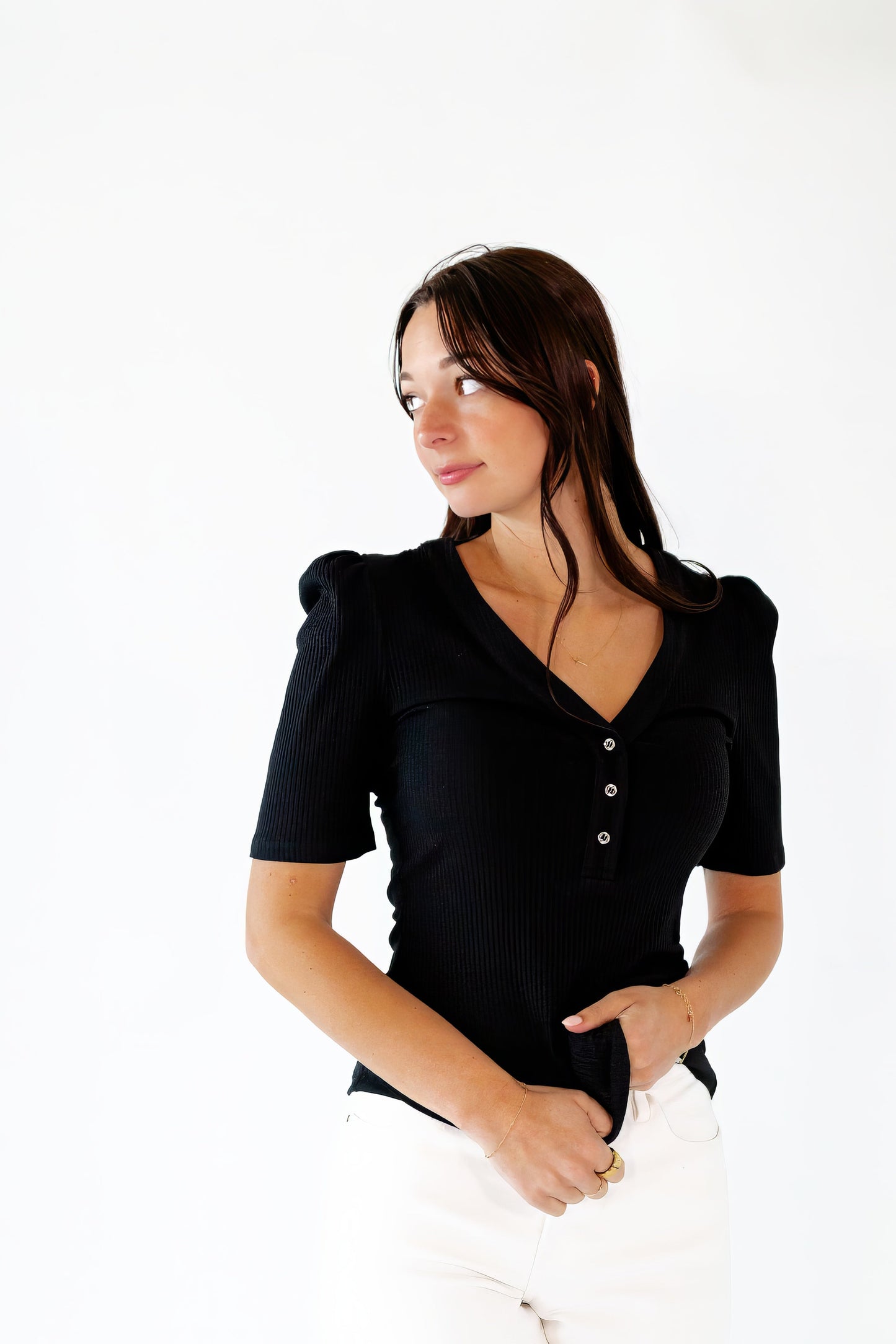 Sloane Ribbed Button Detail Up
