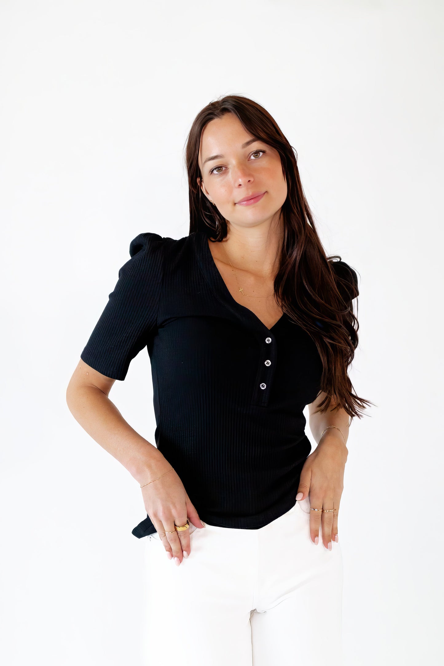 Sloane Ribbed Button Detail Up