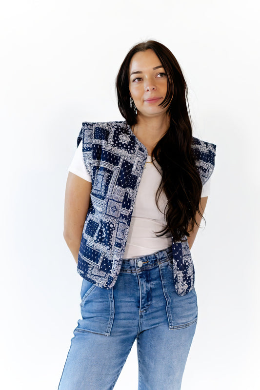 Alma Bandana Print Quilted Vest