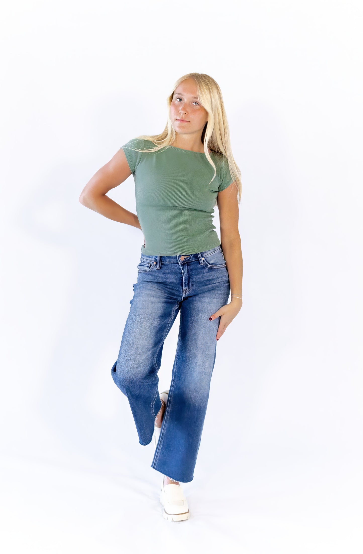 Amelia Ribbed Top · Dusty Green