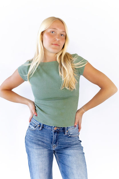 Amelia Ribbed Top · Dusty Green