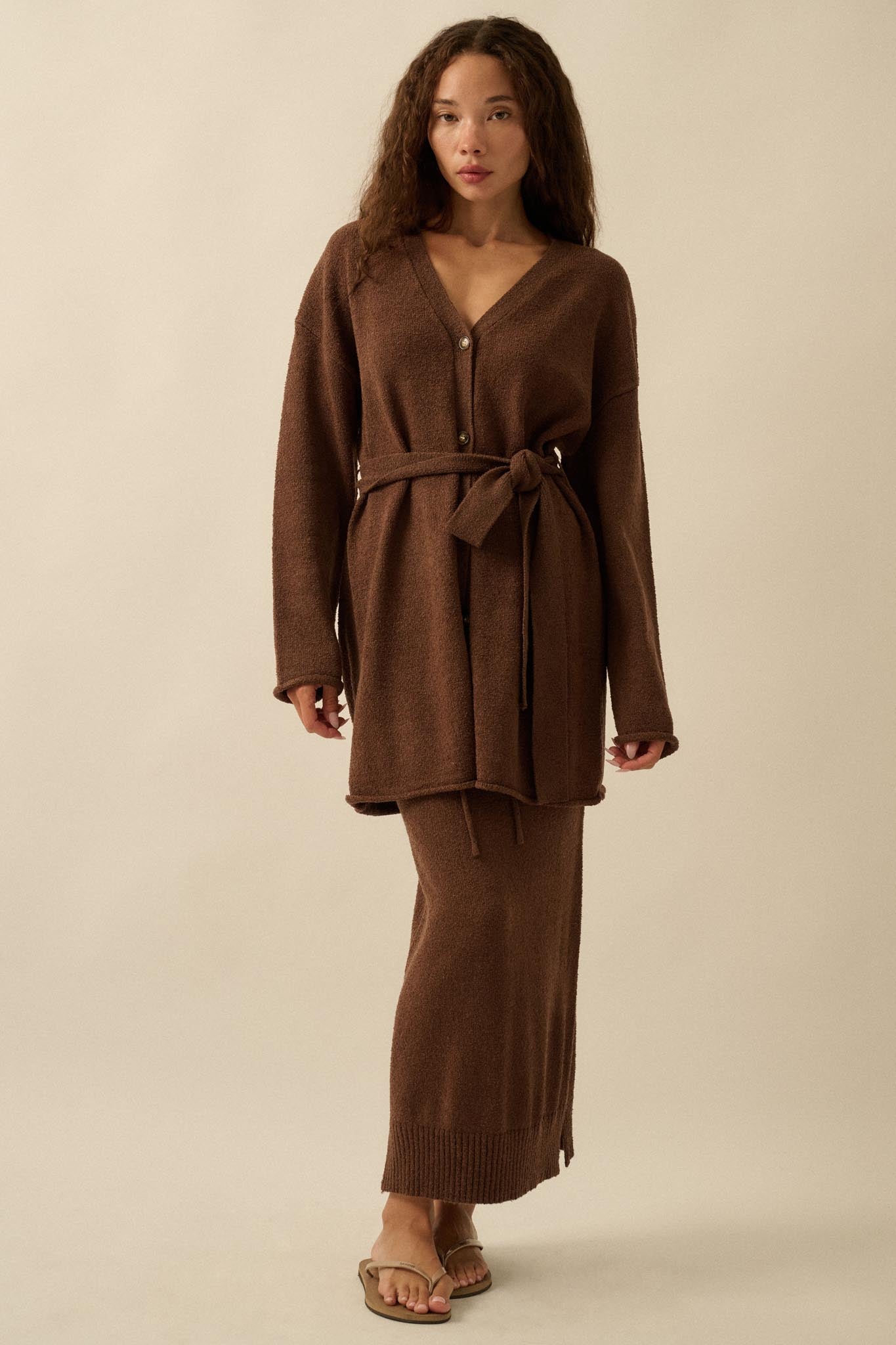 Promise the Label Belted Button-Front Cardigan