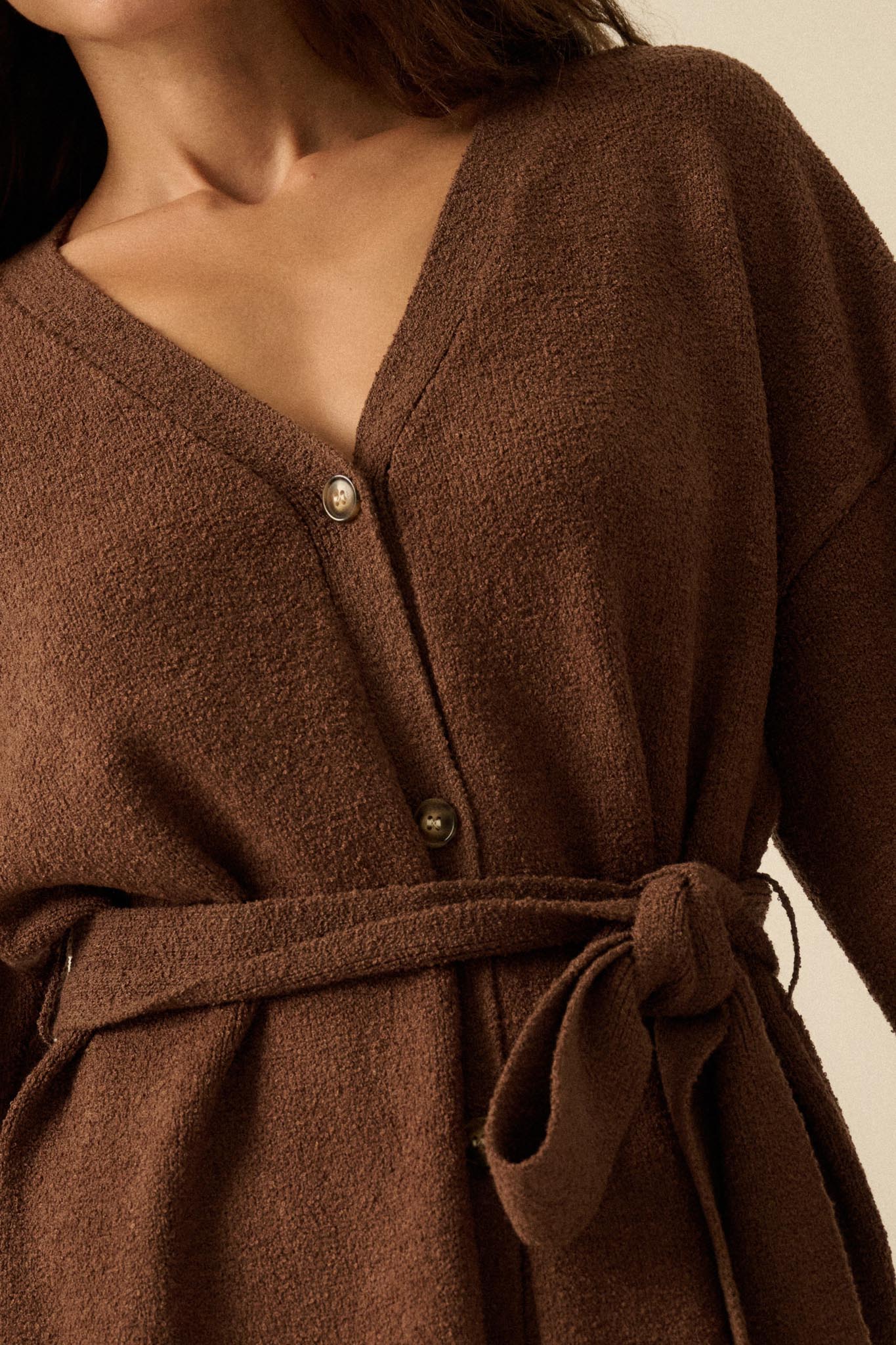 Promise the Label Belted Button-Front Cardigan