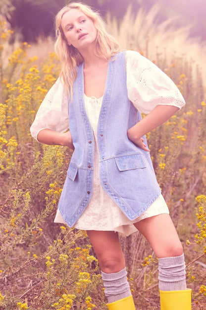 Days Go By Denim Snap-Front Vest