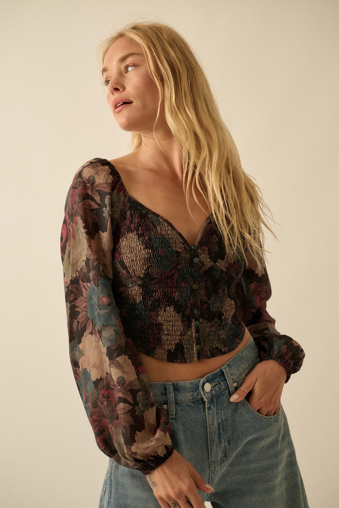 Perfumed Potpourri Smocked Sweetheart Peasant Top