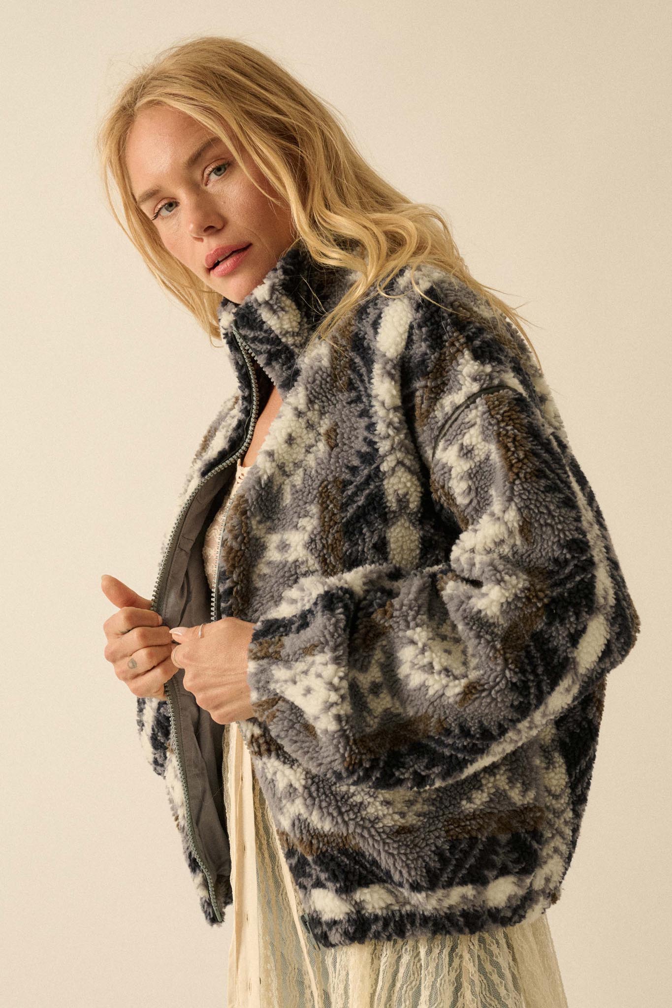 Bear Creek Geo-Print Fleece Zip-Front Jacket