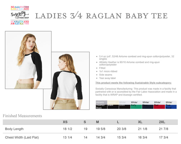 Alpha Chi Omega Sorority Raglan Fitted Baby Tee