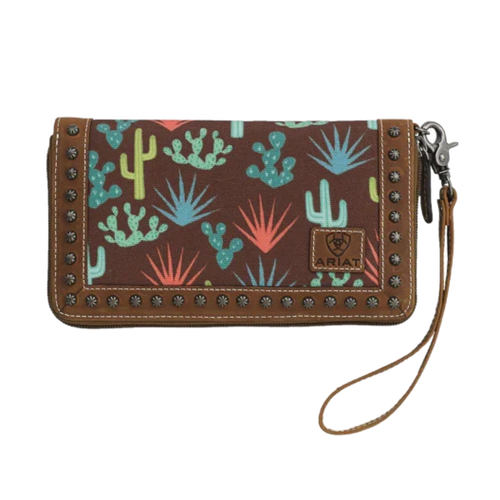 Ariat Cactus Print Brown-Ladies Clutch Wallet (Closeout)
