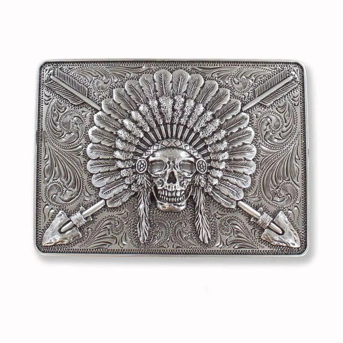 Ariat Chief Scull with Headdress - Belt Buckle - Hatcountry
