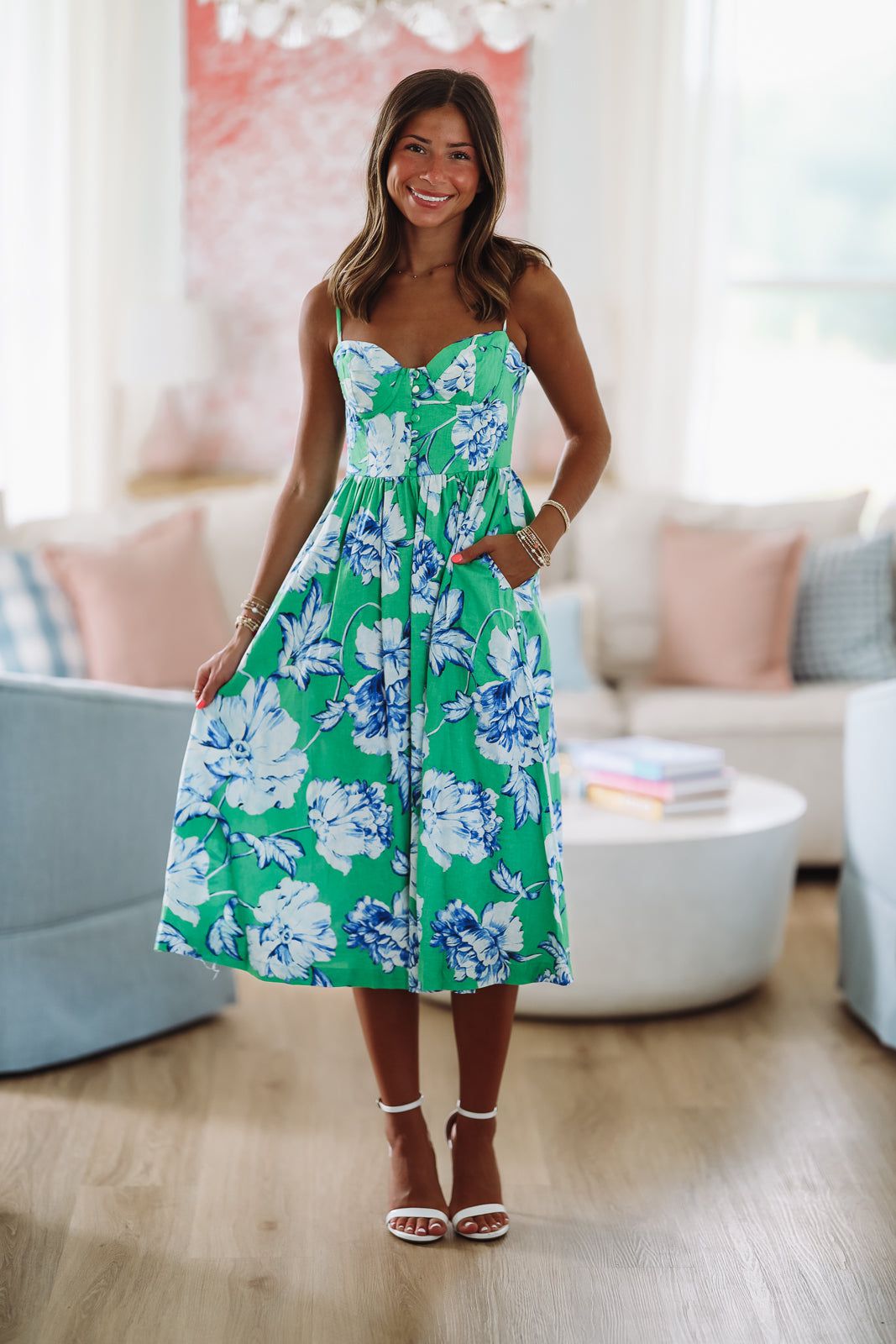 Gonna Find Ya Midi Dress - Green, White and Blue